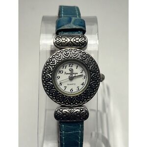 Premier Designs Women's Watch Silver Tone Reversible Teal/Brown Band New Battery